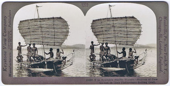 New Guinea. Keystone View Company. - Stereoscope card: Natives of New Guinea in their picturesque sailing craft.