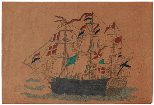 Russian ship. Putyatin. - A Bunkindo woodcut of a supposedly Russian ship.
