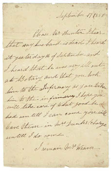 WEAVER, Mrs. - Letter from a Mrs Weaver to a Mr Buntin, September 17 1880