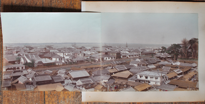 Yokohama. - Handcoloured photo panorama of Yokohama.